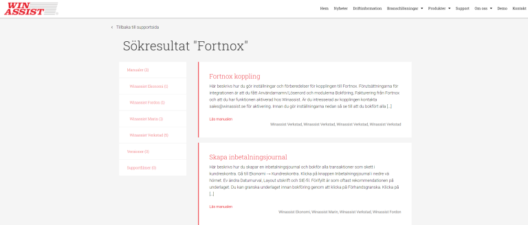 Winassist Support Online Sökresultat Fortnox